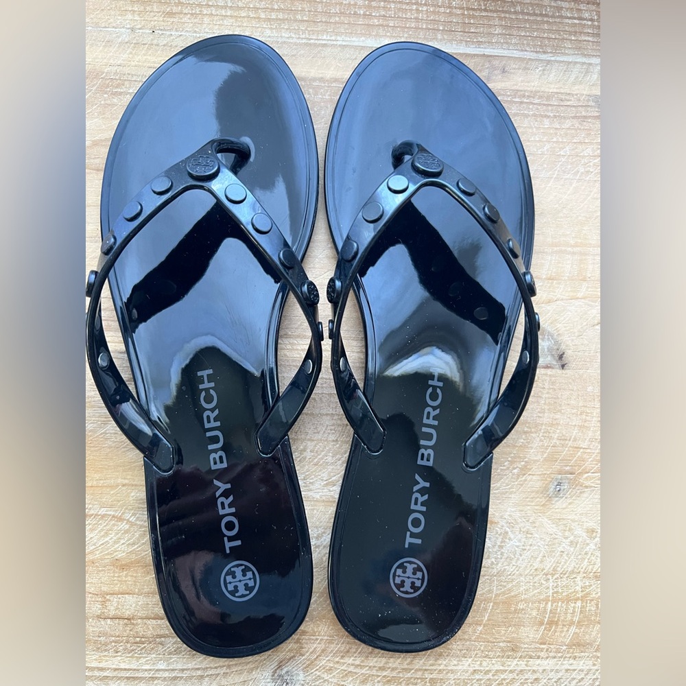 TORY BURCH Studded Jelly Flip Flop in Black Size 8 New - Picture 6 of 11